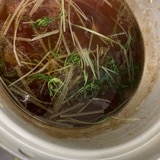弁当スープ♪ 肉を煮た汁で作る水菜スープ
